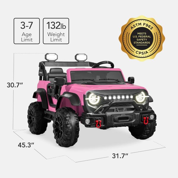 Best Choice Products Kids 24V 2-Seater Electric Ride On Car Truck w/ 132lb Weight Capacity, Parent Control, Bluetooth, LED Lights - Pink-1