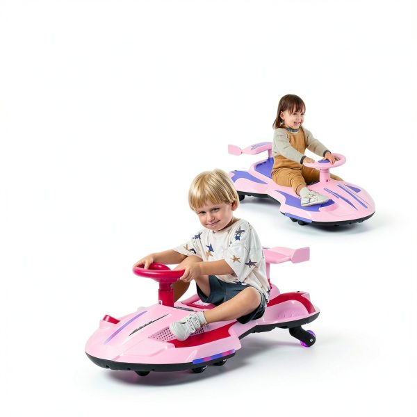 12V Electric Wiggle Car CANKETEC 2-in-1 Ride-On with Lights Pink-3