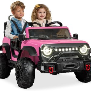 Best Choice Products Kids 24V 2-Seater Electric Ride On Car Truck w/ 132lb Weight Capacity, Parent Control, Bluetooth, LED Lights - Pink-0