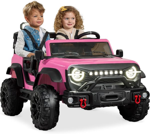 Best Choice Products Kids 24V 2-Seater Electric Ride On Car Truck w/ 132lb Weight Capacity, Parent Control, Bluetooth, LED Lights - Pink-0